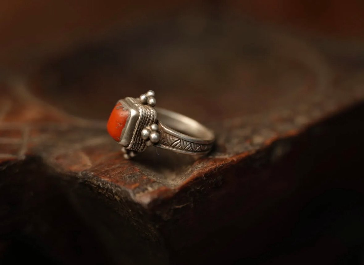 Sterling Silver Ring with Natural Old Coral | US Size 7, unique piece