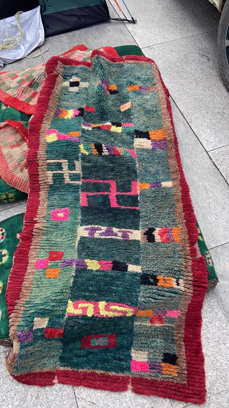 Vintage Tibetan Wool Handmade Tapestry | Traditional Pattern, unique piece