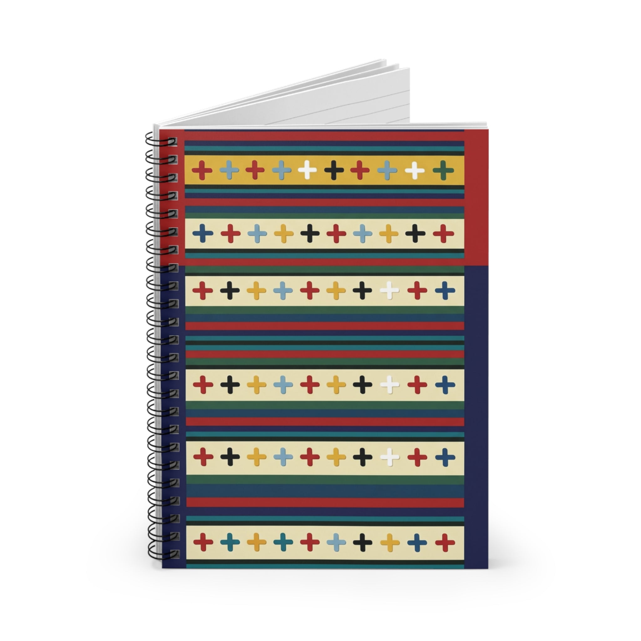 Cross Motif Notebook, Inspired by Tibetan Textiles — Colorful Cross Pattern Ruled Journal