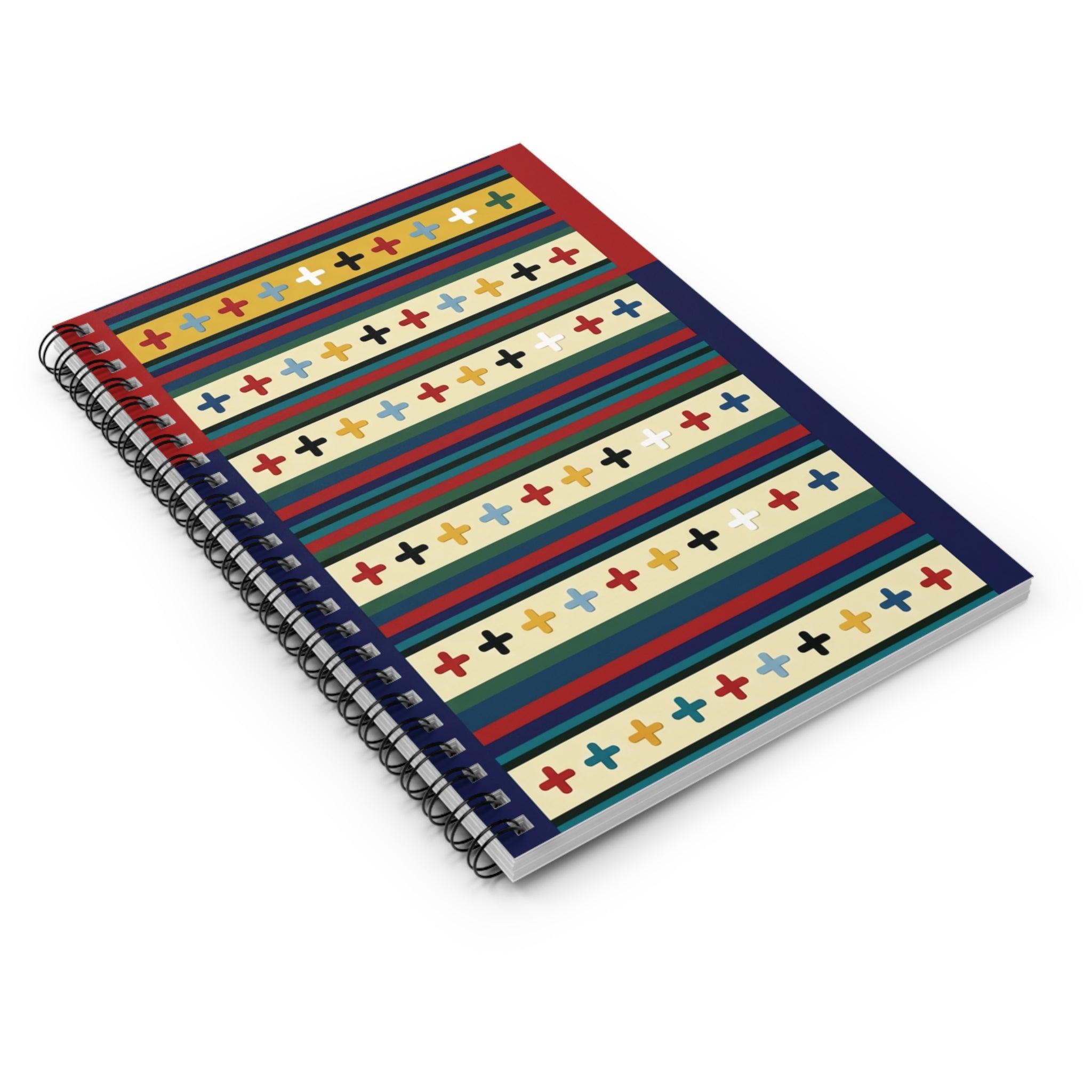 Cross Motif Notebook, Inspired by Tibetan Textiles — Colorful Cross Pattern Ruled Journal