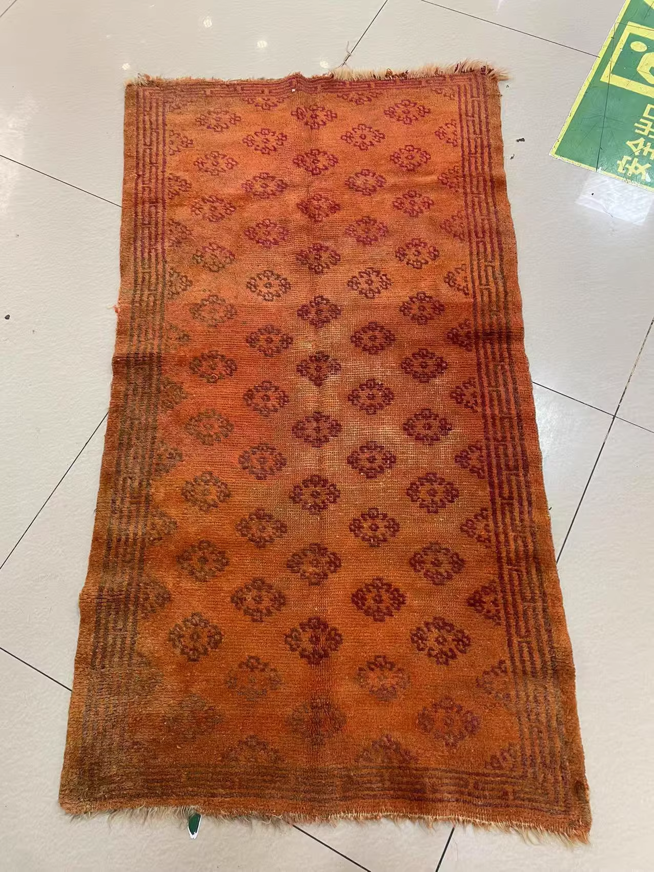Very Old Tibetan Wool Handmade Tapestry | Traditional Pattern, unique piece