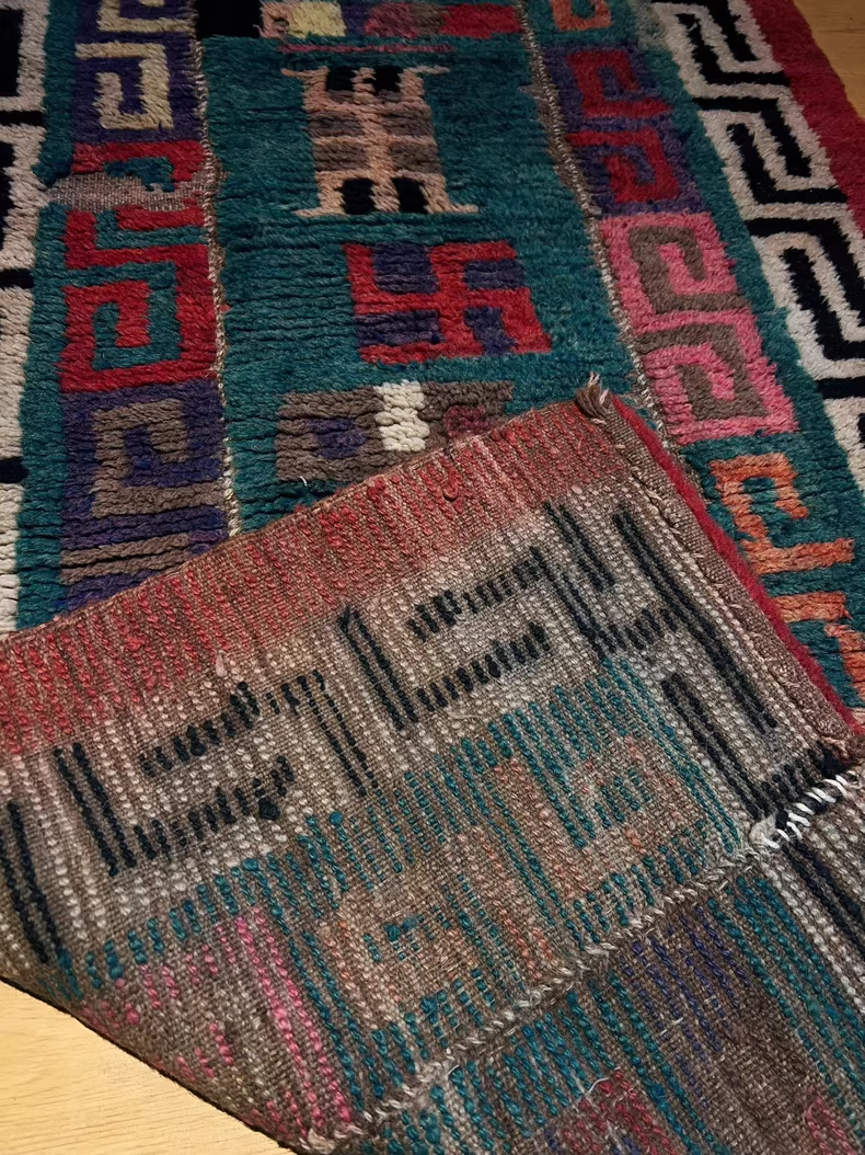 Vintage Tibetan Wool Handmade Tapestry | Traditional 卍 Pattern, unique piece