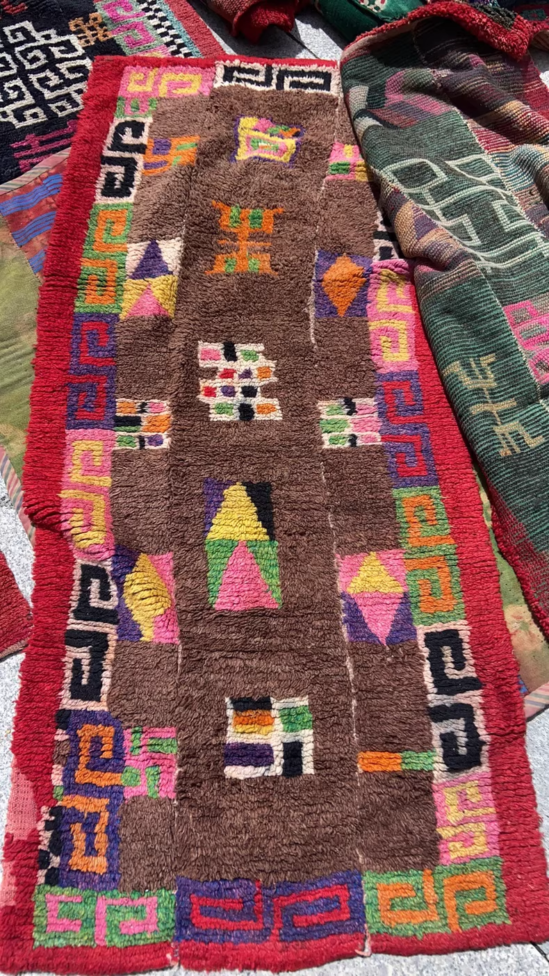 Vintage Tibetan Wool Handmade Tapestry | Traditional Pattern, unique piece