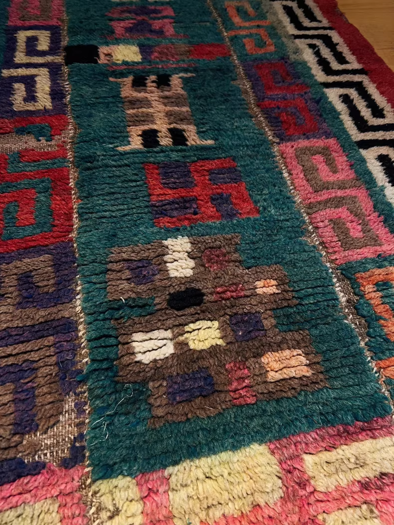 Vintage Tibetan Wool Handmade Tapestry | Traditional 卍 Pattern, unique piece
